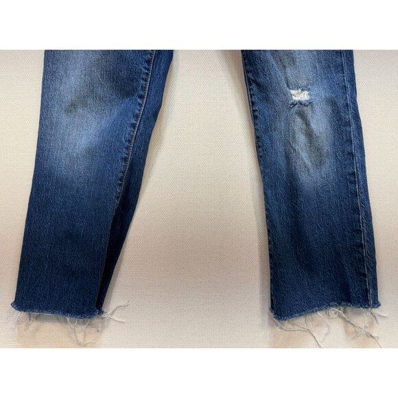 J. Crew Women's Flare Crop Jeans Mid Rise Frayed Hem Denim Sz 26 Blue Distressed - Picture 8 of 12